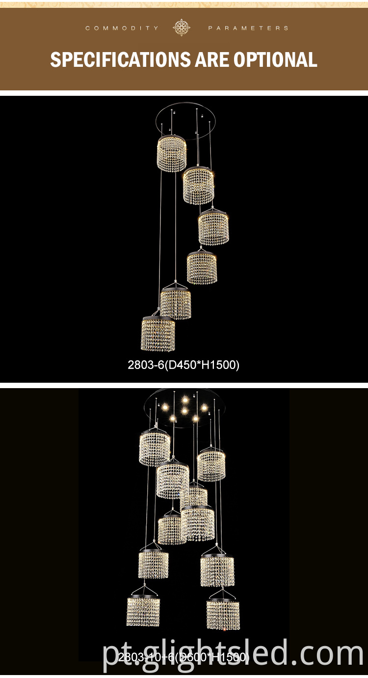 Lustres modernos de luxo de alumínio economizador de energia K9 cristal 72w 120w teto